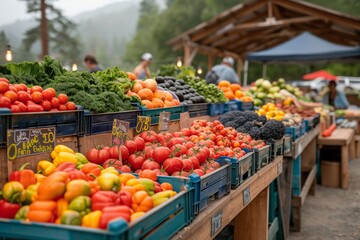 Fresh Produce Displayed at Outdoor Market in Crates