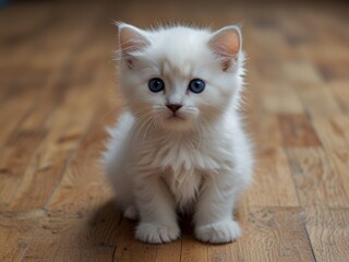 Cute,fluffy and beautiful white kitten with black on the floor. This image is ai generated
