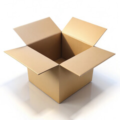 A 3D rendering of an open cardboard box with green interior, placed against a vibrant red background. The image has a bold, striking contrast and minimalist style