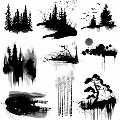 Obraz premium Brush stroke icon, paintbrush smear isolated, brushstroke painted texture, ink paint shape, splash stain set