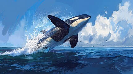 Fototapeta premium Orca Leaping From the Waves