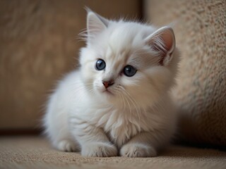 Cute,fluffy and beautiful white kitten with black on the floor. This image is ai generated