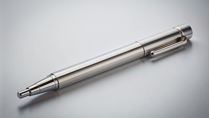 A sleek white injection pen with a silver cap lies on a clean surface beside a medical prescription label.