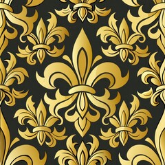 seamless pattern of stylized fleur-de-lis in gold, Generative AI
