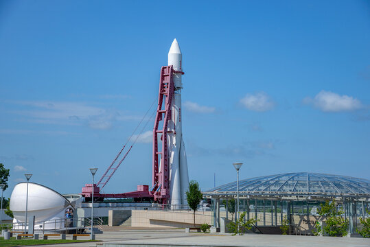 KALUGA, RUSSIA - JULY 14, 2024: Soviet Vostok space rocket. The Tsiolkovsky Museum of Cosmonautics. Kaluga, Russia