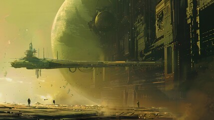 Outer Space Planet Scene, Landscape of an alien planet, view of another planet surface, science fiction background. Fictional background.