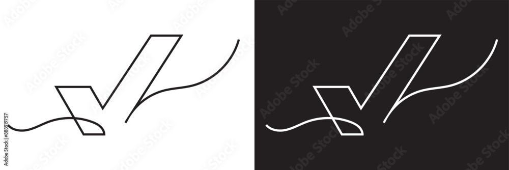 Wall mural continuous line drawing of checkmark. one continuous line tick. continuous line drawing of tick. che