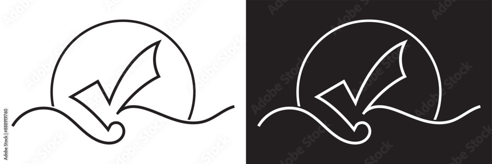 Wall mural continuous line drawing of checkmark. one continuous line tick. continuous line drawing of tick. che