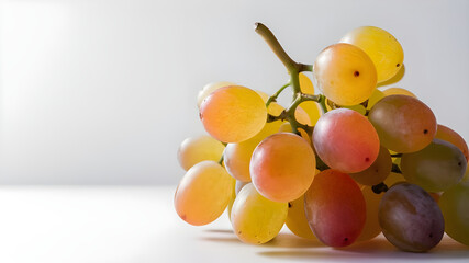 Realistic Fresh Juicy Delicious Bunch of Grapes Cluster With Green Leaves on White Background.
