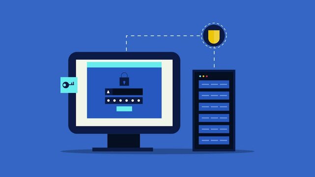 Virtual cloud computing, web hosting secure server, information privacy, digital data safety encryption with passkey and cyber security concept, video animation.