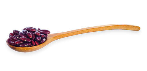 beans in wooden spoon isolated on white background