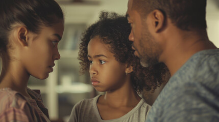 A family in conflict: a mother, father, and their daughter during a heated discussion