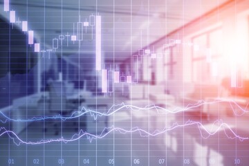 Abstract virtual data graph on modern office interior background,