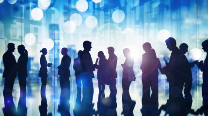 A group of businesspeople networking and exchanging ideas at a corporate event