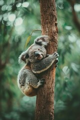 Fototapeta premium Koala Holding onto a Tree Trunk