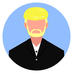 businessman illustration flat icon avatar adult man with top hair and short yellow blonde hair and beard wear black jazz