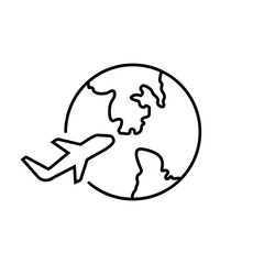World Traveling Earth Plane Line Icon Isolated Vector Illustration