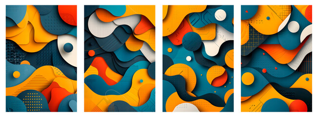 Vibrant Geometric Abstract Set: Elegant and Trendy Backgrounds for Social Media