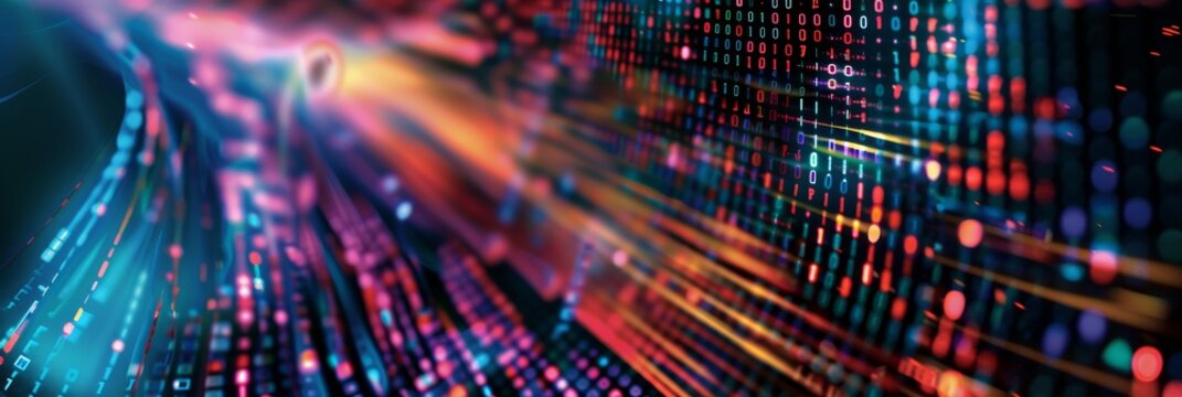 A close-up of a computer screen showing colorful lines of hexadecimal code flowing on a dark background, symbolizing advanced data encryption