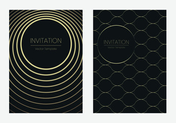 Luxury gala invitation card background vector. Golden elegant wavy gold line pattern on background