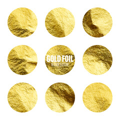 Gold foil, shiny handmade circles. Golden glittering texture, pattern. Luxury shining hand drawn background. Wedding, greeting card decoration elements. Modern minimalist art. Vector illustration