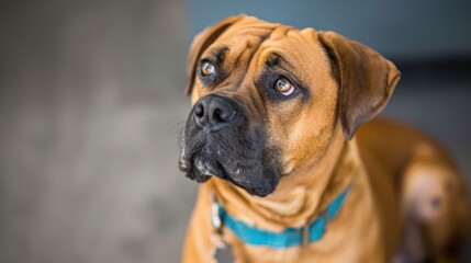 Fototapeta premium Bullmastiff: Large and powerful, Bullmastiffs excel as guard dogs. They are loyal companions appreciated for their protective nature and steadfast devotion. 