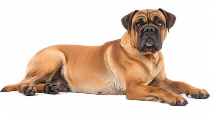 Fototapeta premium Bullmastiff: Large, powerful, and protective. Known for their role as guard dogs, Bullmastiffs are loyal companions valued for their strength and devotion. 