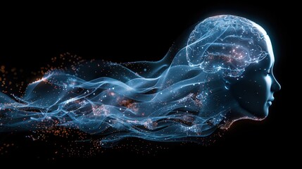 Naklejka premium AI brain processing cognitive data, convolutional algorithms, unsupervised neural networks