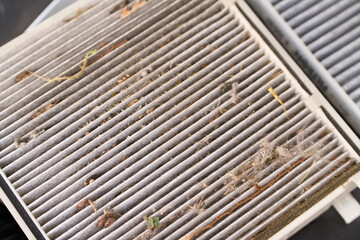 Cabin air filter with accumulated dirt