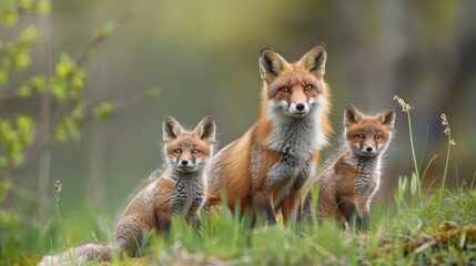 Fototapeta premium Red Fox Family in Springtime