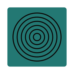 Abstract target sign on Brutalism icon. Round geometric shape, figure on design element in Brutalist style. Outline aim, circles in Bauhaus frame. Flat isolated vector illustration on white background