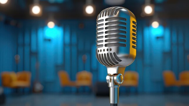 Classic microphone under a spotlight, setting the scene for a soulful music performance with a retro vibe