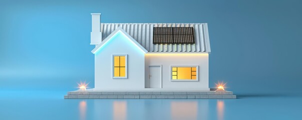 Fototapeta premium Conceptual smart home with solar panels and energy efficiency display