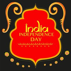  India Independence Day. Greeting card design for Indian independence Day. Flag of India, indian woman in traditional clothes and inscriptions. Beautiful decorative frame in Arabic style