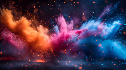 Naklejka premium colorful powder explosion, bright colors, black background
