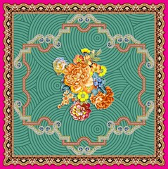 Pakistani Digital textile Traditional Ornamental Floral Paisley & Flower Bandanna. Raster Version Bed Sheet ...