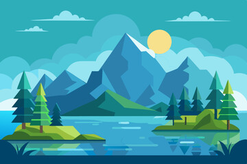 landscape with mountains and lake