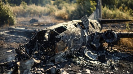 Obraz premium A plane is in a field with a lot of smoke