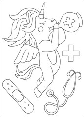 Neurosurgeon medical unicorn coloring book page