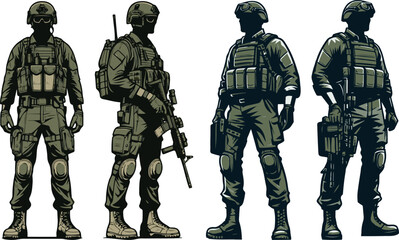 Obraz premium Set of Military man vector, marines, NAVY, army soldier 