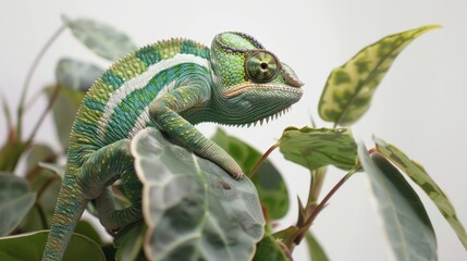 Veiled Chameleon Perched on a Leaf