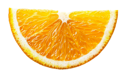 Fresh orange slice cut out on a transparent background, offering a bright and healthy snack option.