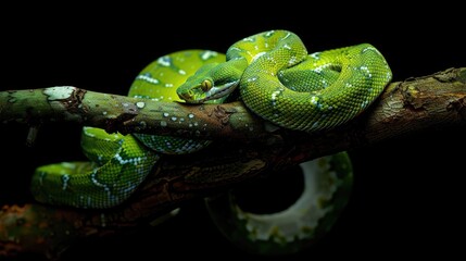 Naklejka premium Emerald Tree Boa on a Branch