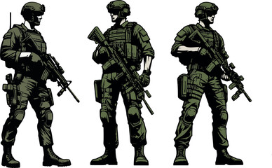 Set of Military man vector, marines, NAVY, army soldier	
