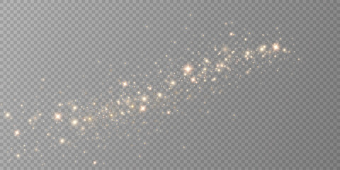 Gold sparks and golden stars glitter special light effect. Vector sparkles on transparent background. Christmas abstract. dust	