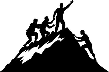 Helping friend reach the mountain top silhouette vector  illustration