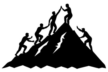 Helping friend reach the mountain top silhouette vector  illustration