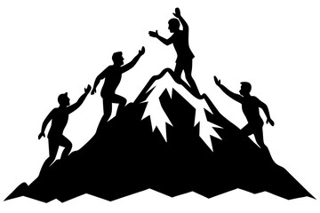 Helping friend reach the mountain top silhouette vector  illustration