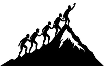 Helping friend reach the mountain top silhouette vector  illustration