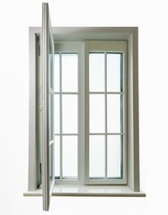 Fototapeta premium Modernes und minimalistisches Hausfenster zur Innendekoration, isoliert auf weißem Hintergrund, offener Büro-Glasfensterrahmen.